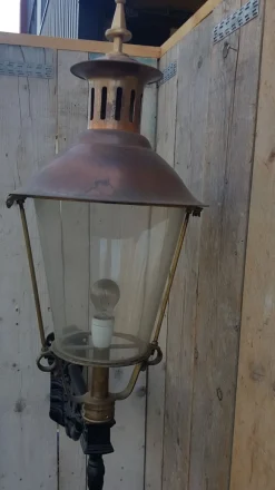 Pamono Antique Round Cast Iron and Copper Wall Lantern