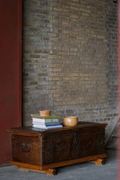 Pamono Antique Scandinavian Folk Art Oak Chest with Carved Panels, 1764><noscript><img width=