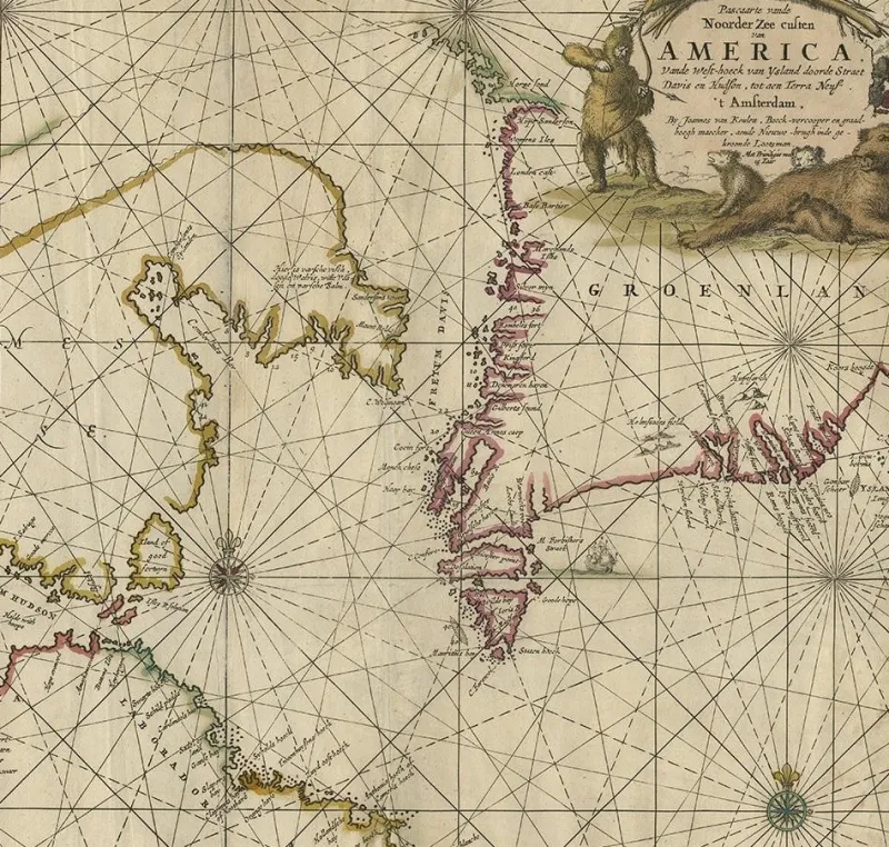 Pamono Antique Sea Chart of Hudson Bay and Arctic Canada by Van Keulen, 1681> Wall Decor