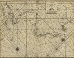 New Pamono Antique Sea Chart of the Coastline from England to Gibraltar, 1700s