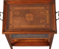 Pamono Antique Serving Trolley with Automatic Pull-Out Removable Tray in Mahoganyy 1900s><noscript><img width=