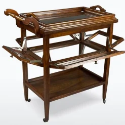 Sale Pamono Antique Serving Trolley with Folding Side Panels and Removable Tray, 1920s
