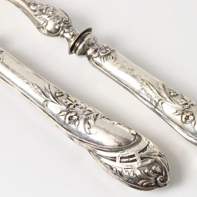 Pamono Antique Silver and Faux Ivory Salad Serving Set, 1890s, Set of 2> Cutlery & Serving Utensils