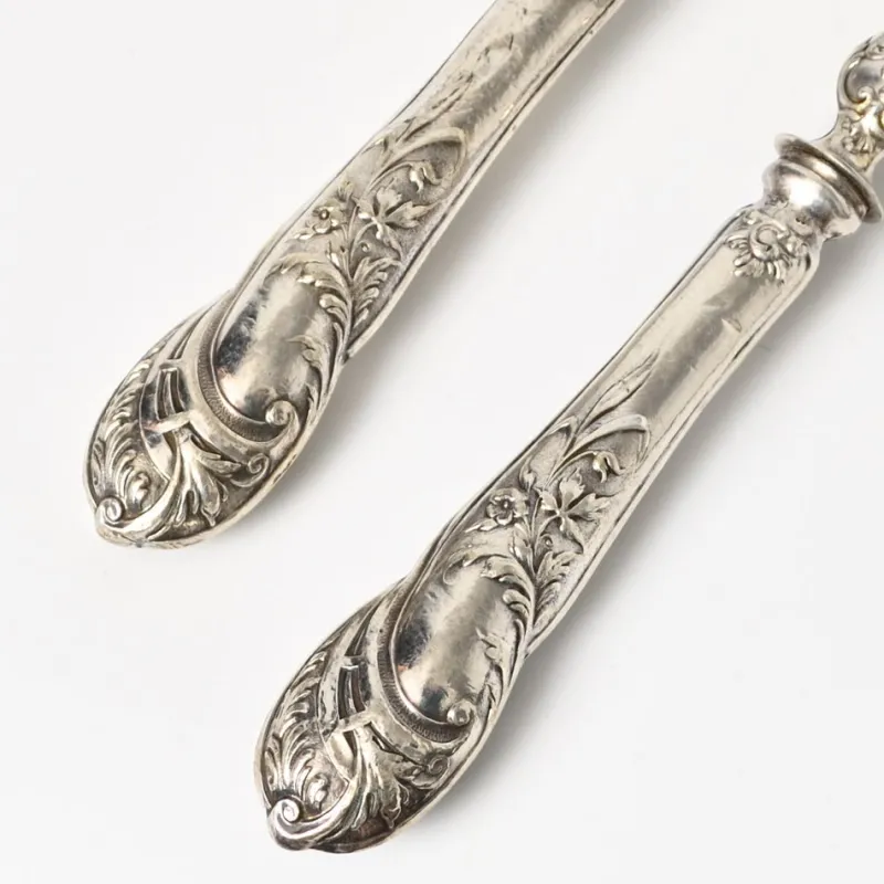 Pamono Antique Silver and Faux Ivory Salad Serving Set, 1890s, Set of 2> Cutlery & Serving Utensils