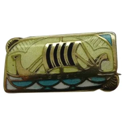 Pamono Antique Silver Gilt and Enamel Viking Ship Brooch by Gustav Gaudernack, 19th Century> Brooches