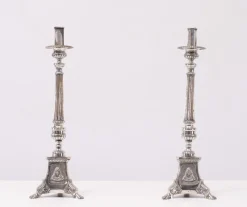 Pamono Antique Silver-Plated Church Candleholders, France, 1850s, Set of 2