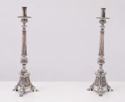 Pamono Antique Silver-Plated Church Candleholders, France, 1850s, Set of 2