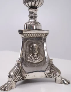 Pamono Antique Silver-Plated Church Candleholders, France, 1850s, Set of 2