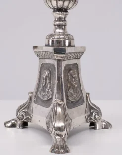 Pamono Antique Silver-Plated Church Candleholders, France, 1850s, Set of 2