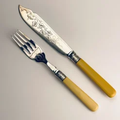 Pamono Antique Silver-Plated Fish Knifes and Forks for 12 from Sheffield, England, 1910s, Set of 24><noscript><img width=