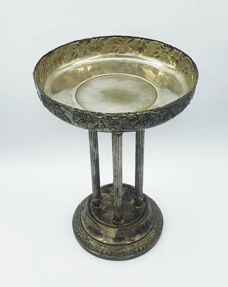 New Pamono Antique Silver-Plated Metal Centerpiece with Glass Bowl