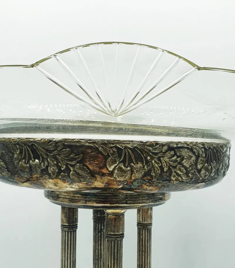 New Pamono Antique Silver-Plated Metal Centerpiece with Glass Bowl