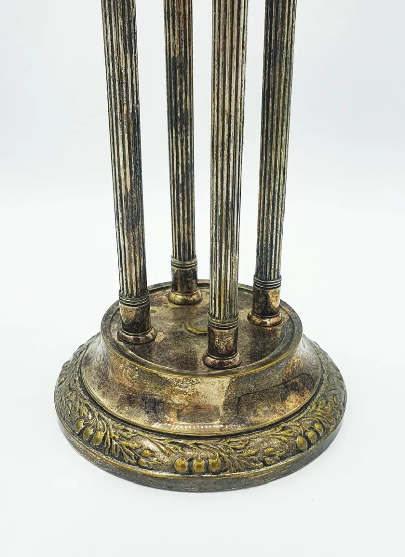 New Pamono Antique Silver-Plated Metal Centerpiece with Glass Bowl
