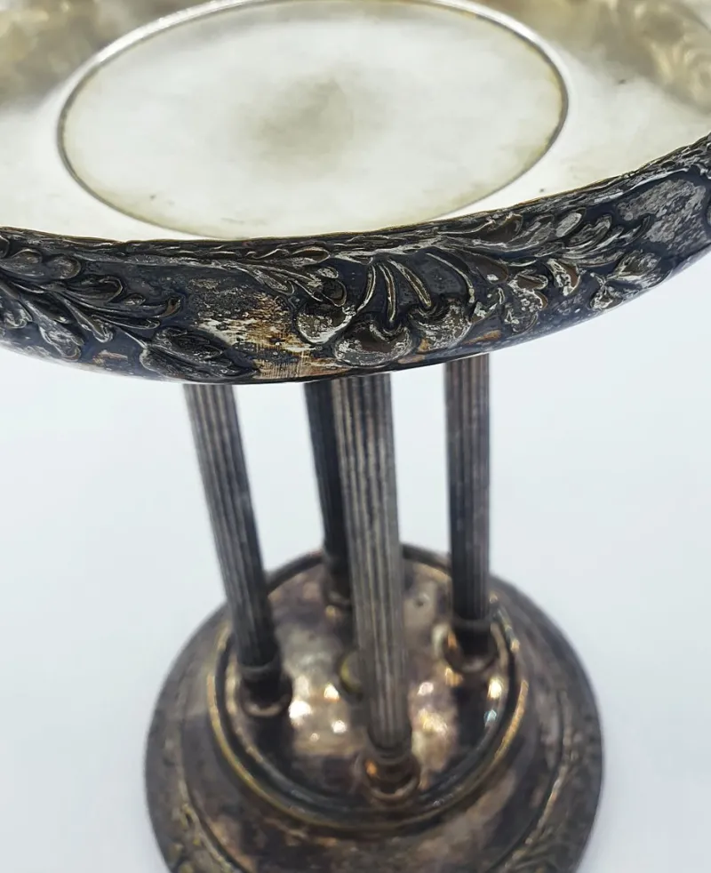 New Pamono Antique Silver-Plated Metal Centerpiece with Glass Bowl