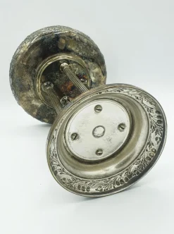 New Pamono Antique Silver-Plated Metal Centerpiece with Glass Bowl