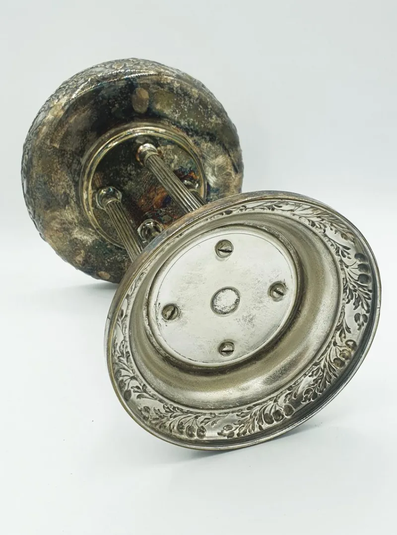 New Pamono Antique Silver-Plated Metal Centerpiece with Glass Bowl