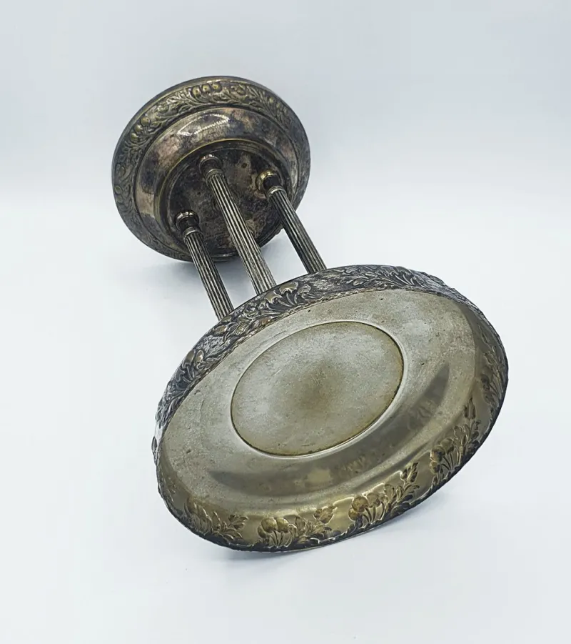 New Pamono Antique Silver-Plated Metal Centerpiece with Glass Bowl
