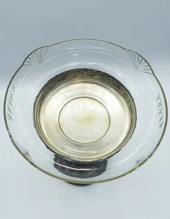 New Pamono Antique Silver-Plated Metal Centerpiece with Glass Bowl