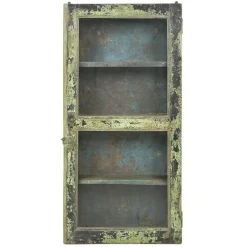 Pamono Antique Solid Wood Wall Display Case with Green Patina> Shelves & Wall Units