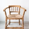 Pamono Antique Spanish Armchair, Natural Oak, Wicker Seat, 1890s> Lounge Chairs & Armchairs