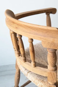 Pamono Antique Spanish Armchair, Natural Oak, Wicker Seat, 1890s> Lounge Chairs & Armchairs
