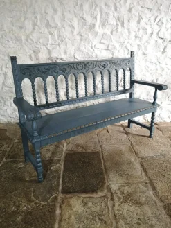Pamono Antique Spanish Painted Chestnut Settle Bench, 1880> Benches