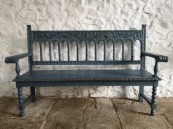 Pamono Antique Spanish Painted Chestnut Settle Bench, 1880><noscript><img width=