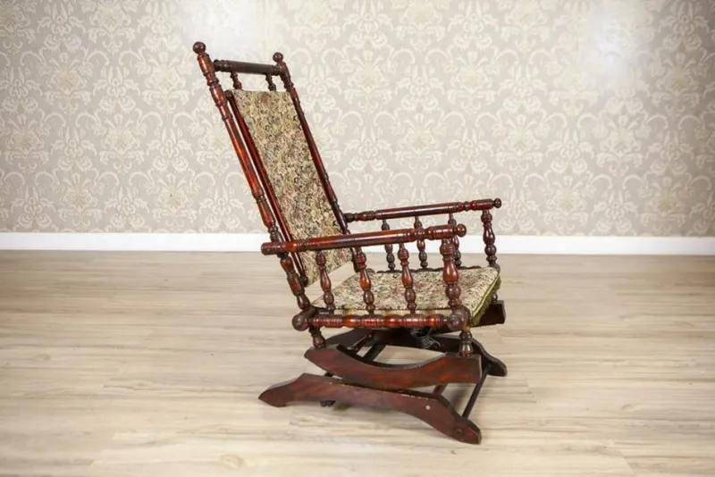 Clearance Pamono Antique Spring Rocking Chair in Floral Fabric, 1890s