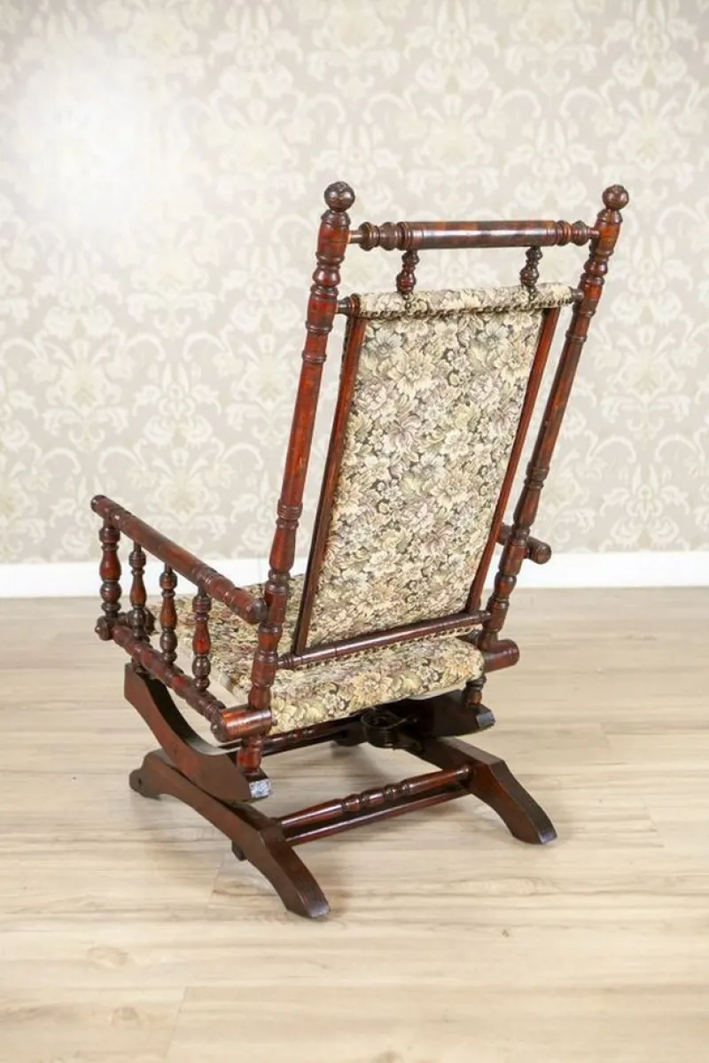 Clearance Pamono Antique Spring Rocking Chair in Floral Fabric, 1890s