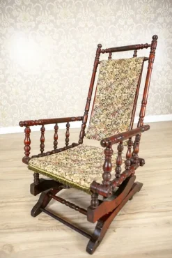 Clearance Pamono Antique Spring Rocking Chair in Floral Fabric, 1890s