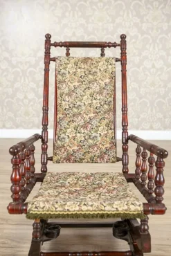 Clearance Pamono Antique Spring Rocking Chair in Floral Fabric, 1890s