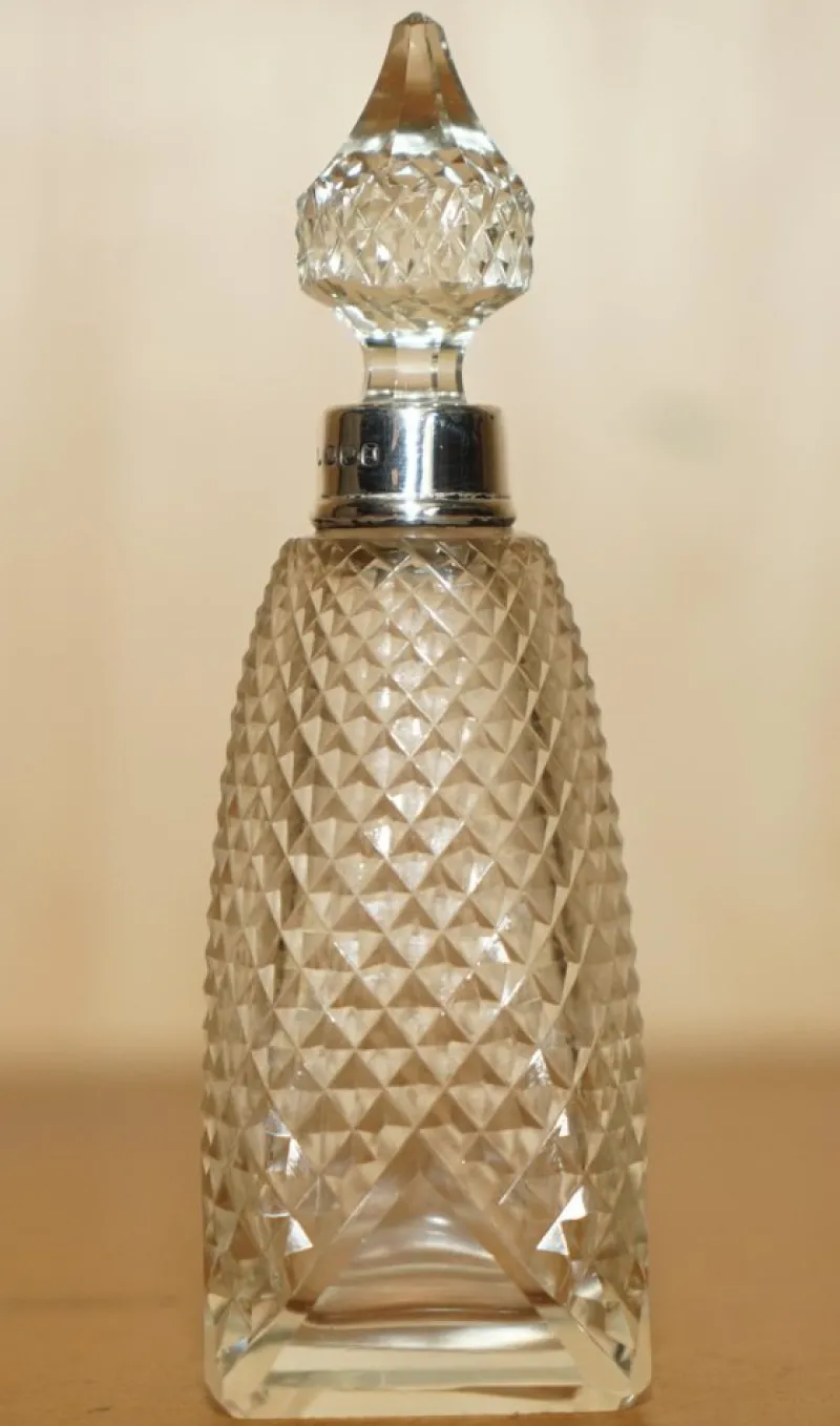 Pamono Antique Sterling Silver Perfume Bottle in Cut Glass Crystal, 1890> Bottles, Carafes & Jugs