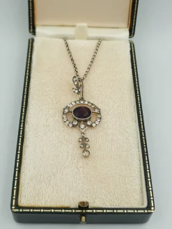 New Pamono Antique Sterling Silver Pendant with Crystals on Belcher Chain