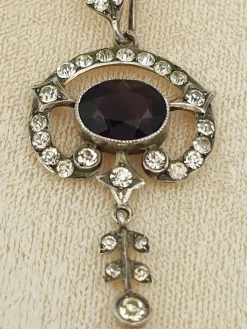 New Pamono Antique Sterling Silver Pendant with Crystals on Belcher Chain