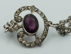 New Pamono Antique Sterling Silver Pendant with Crystals on Belcher Chain