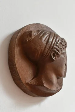 Pamono Antique Style Wooden Medallion Portrait, 1930s><noscript><img width=