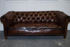 Best Pamono Antique Swedish Leather Chesterfield 3-Seater Sofa