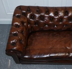 Best Pamono Antique Swedish Leather Chesterfield 3-Seater Sofa