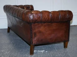 Best Pamono Antique Swedish Leather Chesterfield 3-Seater Sofa