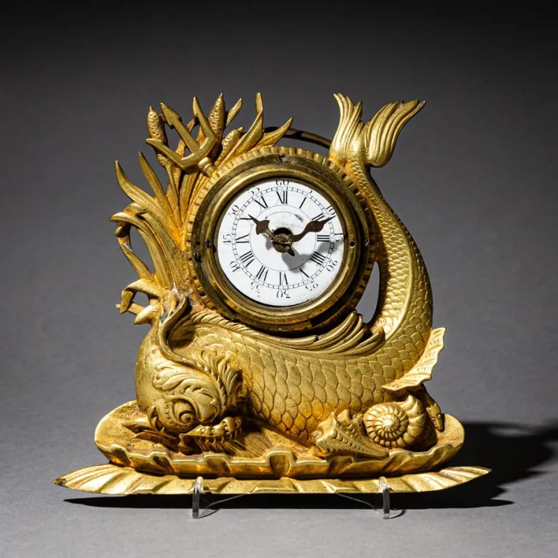Pamono Antique Table Clock with Dolphin, 1830> Clocks