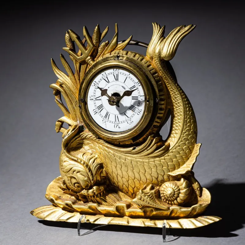Pamono Antique Table Clock with Dolphin, 1830> Clocks
