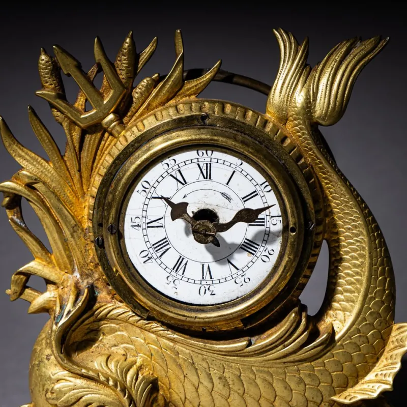 Pamono Antique Table Clock with Dolphin, 1830> Clocks