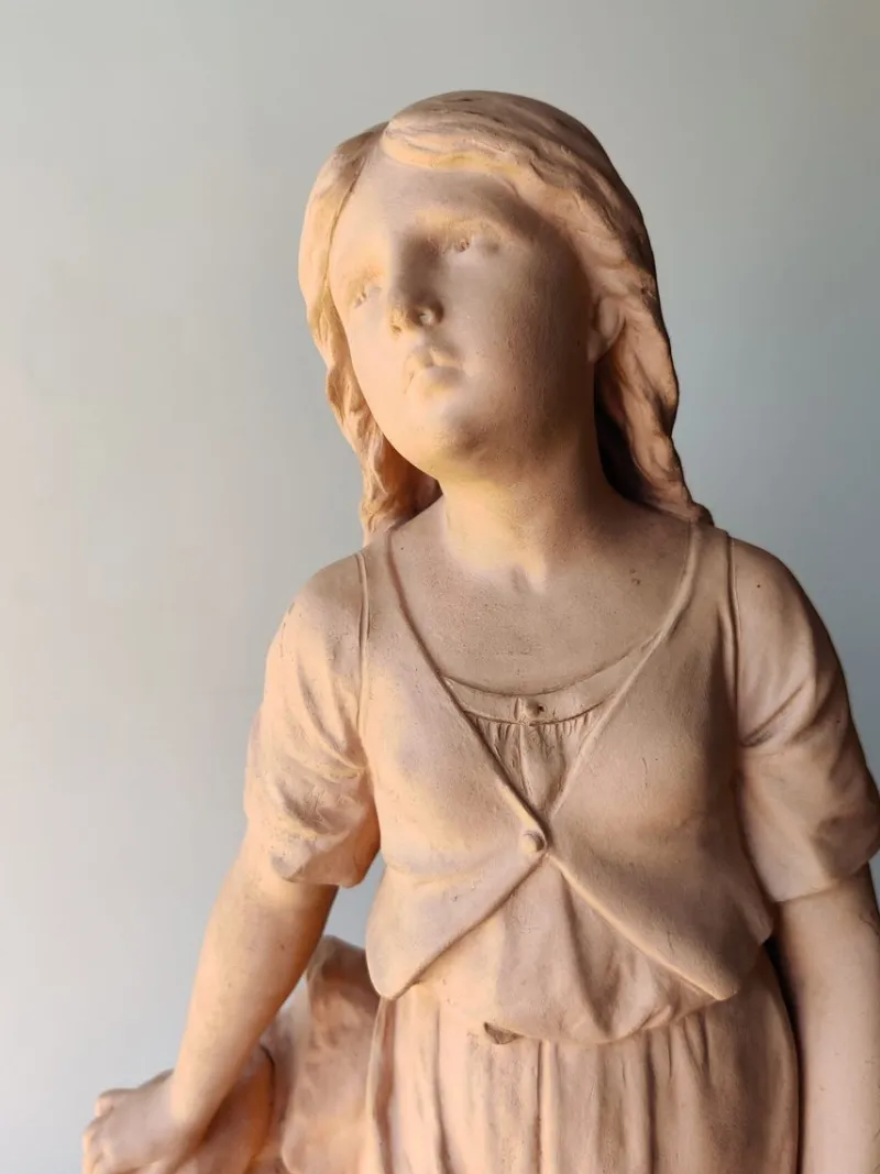 Online Pamono Antique Terracotta Girl with Mandolin Sculpture