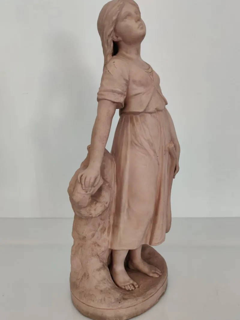 Online Pamono Antique Terracotta Girl with Mandolin Sculpture