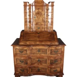Pamono Antique 18th Century Baroque Tabernacle Secretary in Oak with Walnut Veneer, 1730s> Secretaires