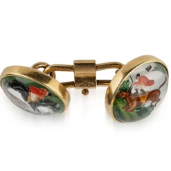 Pamono Antique 20th Century Edwardian Cased 18k Gold Showjumping Cufflinks, London, 1900, Set of 2><noscript><img width=