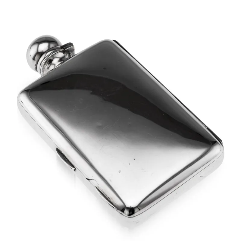 Pamono Antique 20th Century English Silver Hip Flask & Cigarette Case, London, 1903> Bottles, Carafes & Jugs