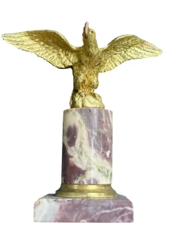 Pamono Antique 19th Century Gilt Bronze Pocket Watch Stand with Eagle Original Gilding Marble Base, 1890s><noscript><img width=