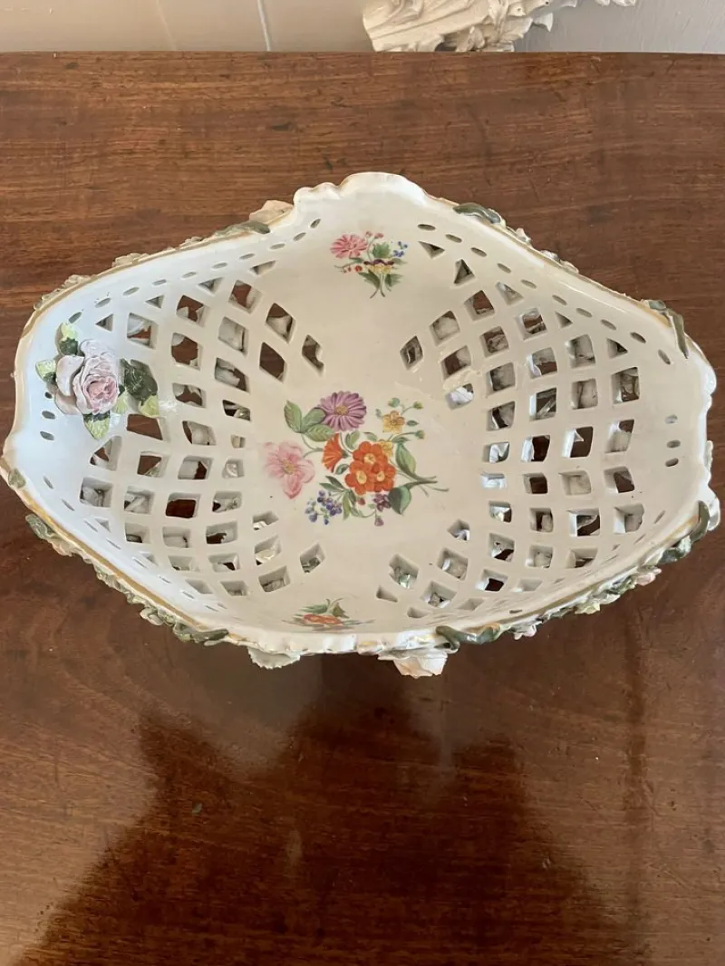 Hot Pamono Antique 19th Century Meissen Work Basket Dish, 1880s