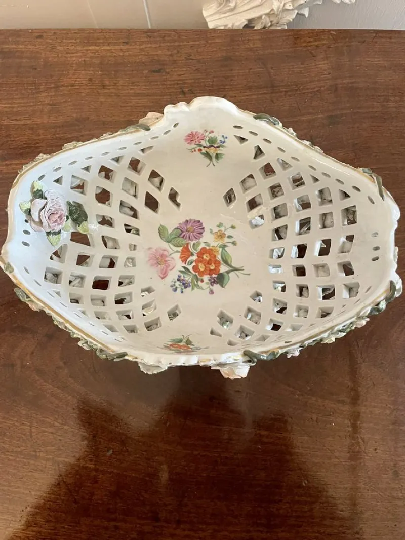 Hot Pamono Antique 19th Century Meissen Work Basket Dish, 1880s